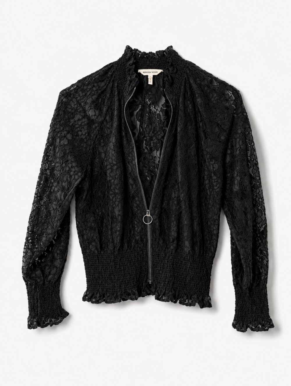 REBECCA TAYLOR | Silk Blend Lace Zip-Front Blouse